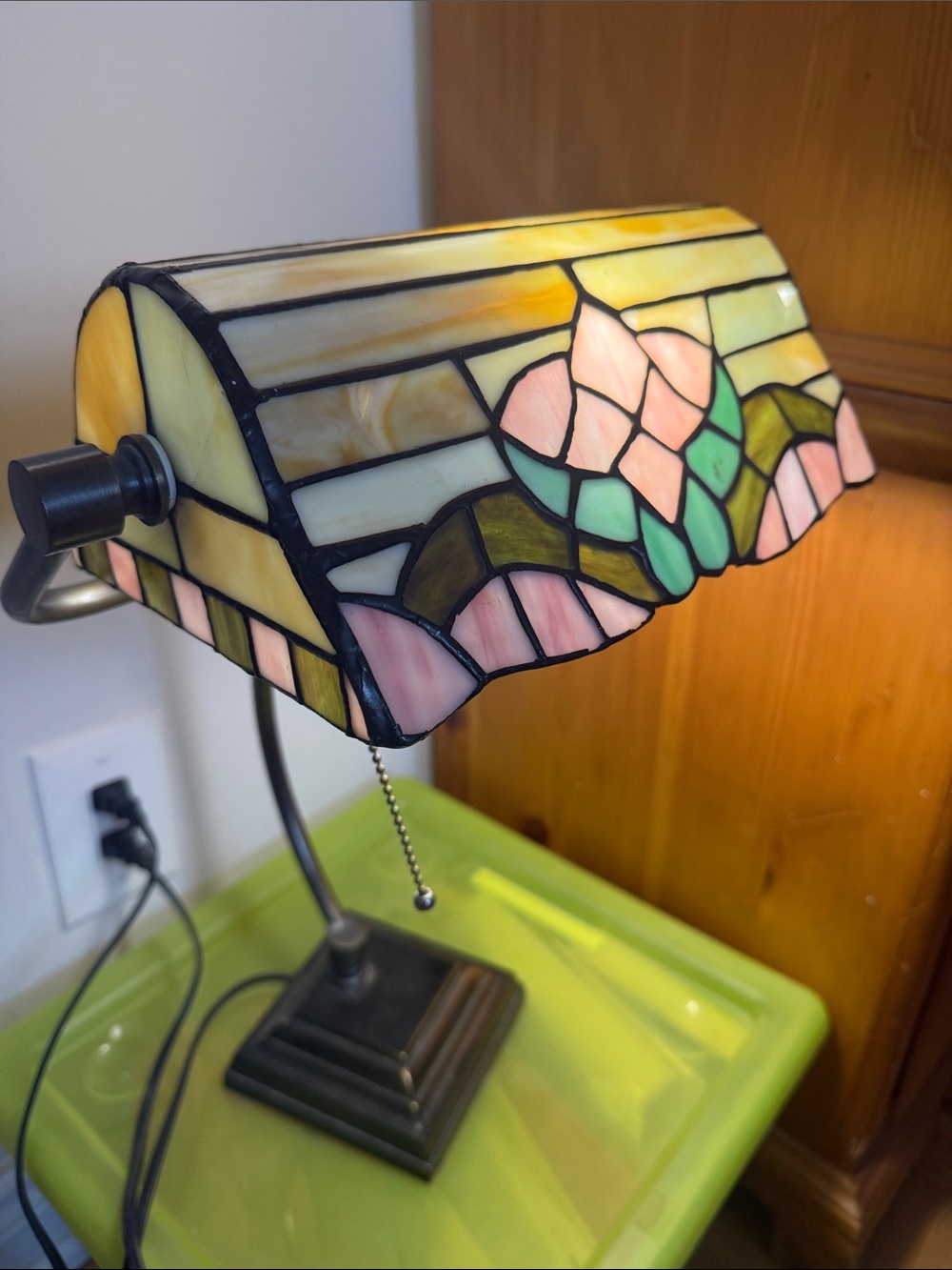 Stained Glass Tiffany-Style Desk Lamp Shade in Pastel Pink & Mint